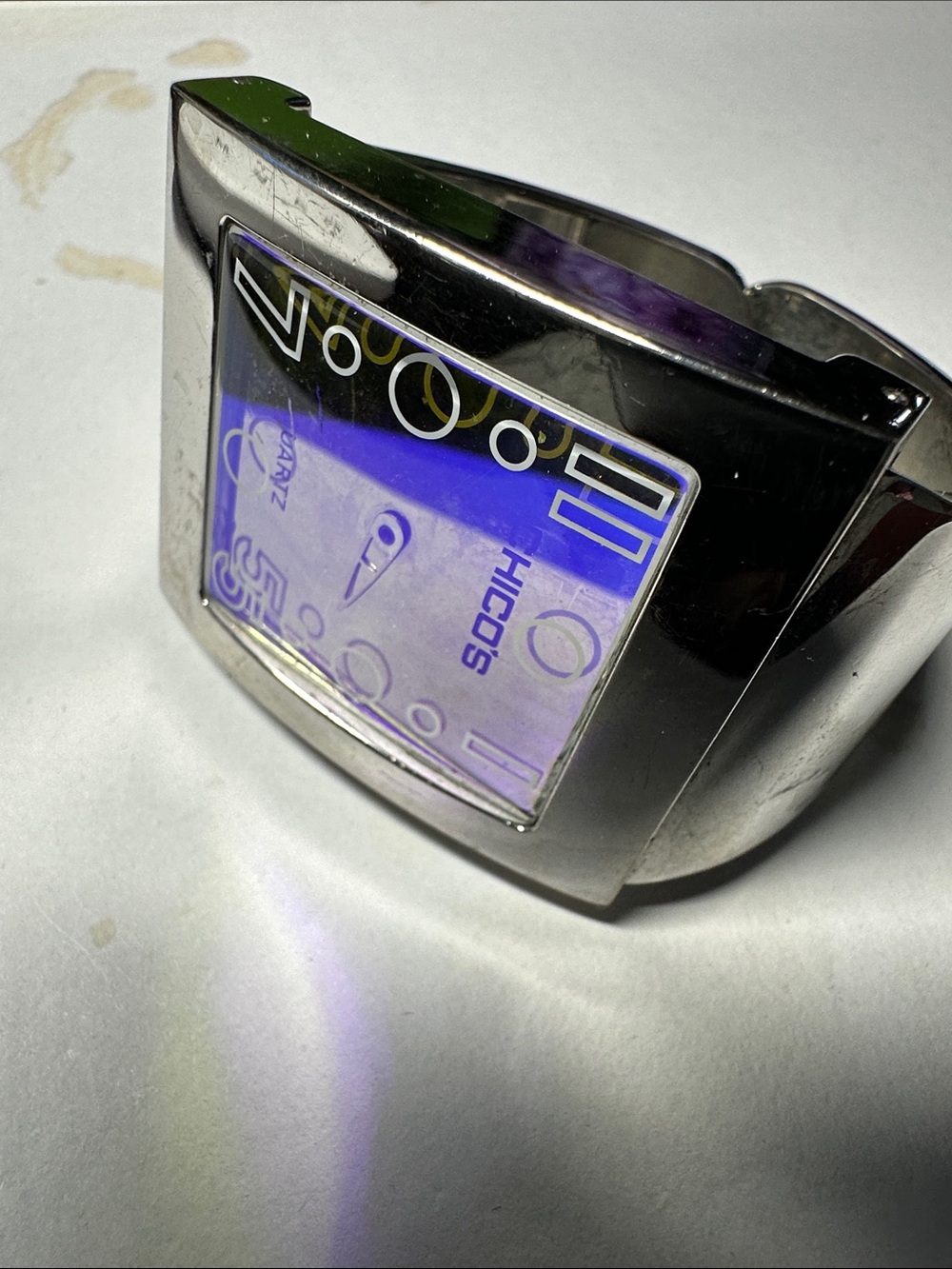 Chico's Silver Tone Cuff Watch with Blue-Tinted Face- battery not included